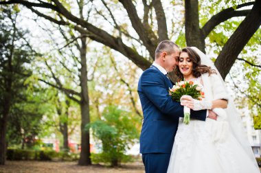 Mutlu evlilik çift sonbahar Park aşık 