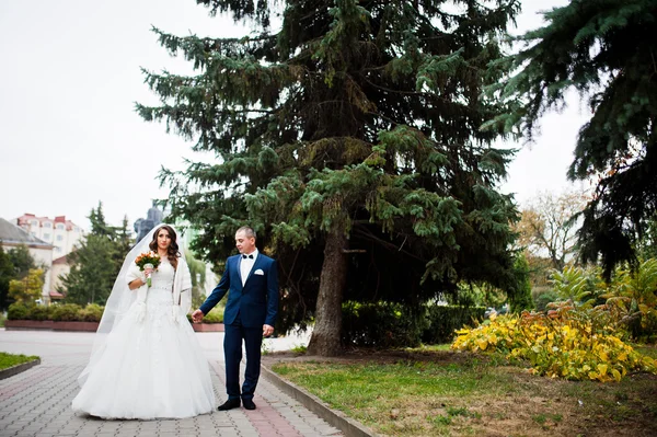 Para ślub szczęśliwy w miłości na jesień park — Zdjęcie stockowe