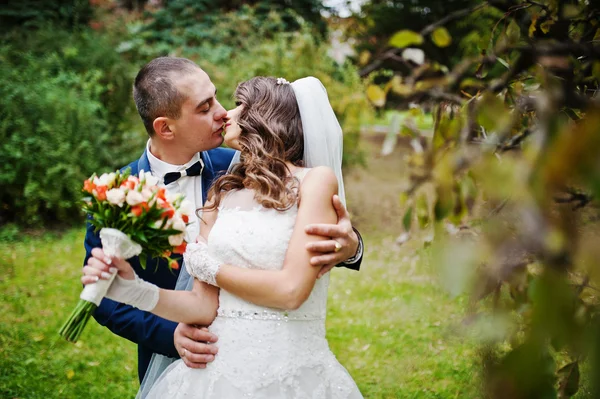 Közelről csókolózó pár esküvői portré — Stock Fotó