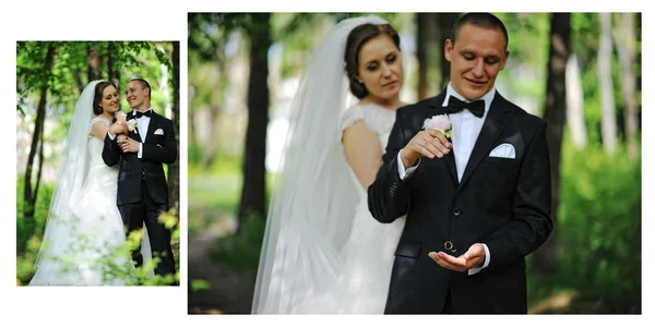 Páginas dobles un gran collage del libro de bodas de la pareja de boda — Foto de Stock