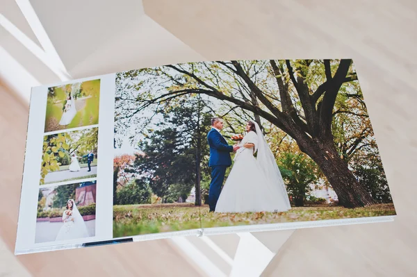 Dual pages of wedding photo book with wedding couple — Stock Photo, Image