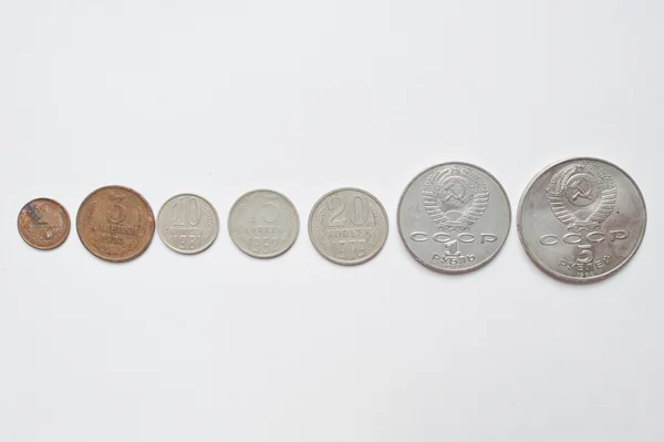 Ensemble de pièces soviétiques en rouble russe, toutes les valeurs nominales de l'URSS . — Photo