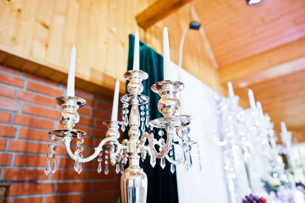 Elegancia mesa de recepción de boda con comida y decoración.Silver vint — Foto de Stock