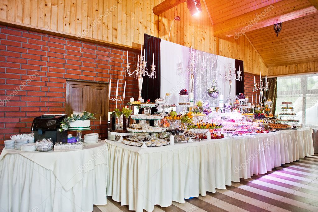 Elegance Wedding Reception Table With Food And Decor Stock