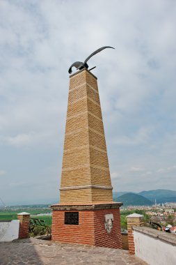 Mukachevo, Ukrayna - Nisan 11,2016: heykel Turul kartal sembolü 