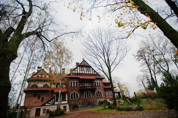 Old abandoned brick  mystic mansion. Gothic building at autumn — Stock Photo, Image
