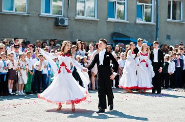 Bila, Ukrayna - 27 Mayıs 2016: Okul ile okul hattı mevcuttur 