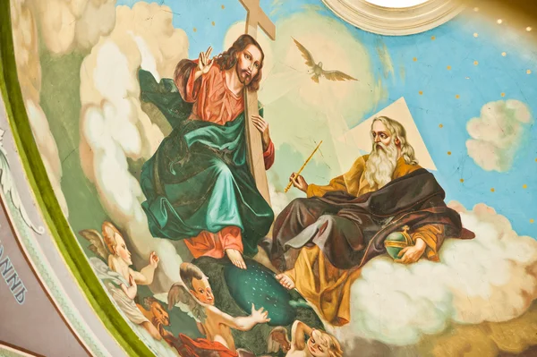 Gemalte Ikone des Jesuschristen mit Herrn an der Wand der Kirche — Stockfoto
