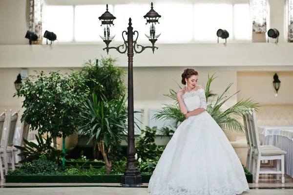 Güzel geline düğün salonu arka plan fener portresi