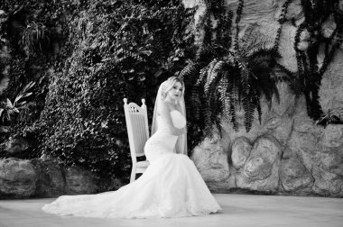 Sandalyede oturan ve büyük para yarattığı muhteşem sarışın gelin