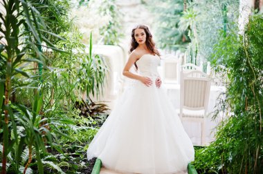 G ile düğün salonunda güzel şehvetli genç gelin portresi