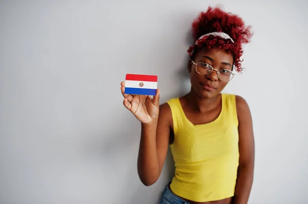 Africano Americano Mulher Com Cabelo Afro Usar Amarelo Singlet Óculos — Fotografia de Stock