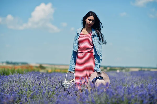 Vacker Indian Flicka Sommar Klänning Och Jeans Jacka Lila Lavendel — Stockfoto