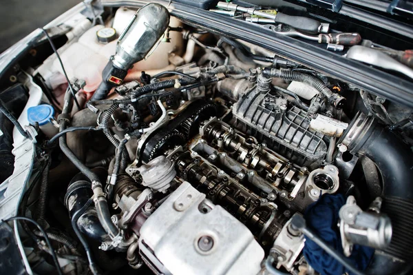 Tema Reparación Mantenimiento Automóviles Motor Campana Abierta Servicio Automático —  Fotos de Stock