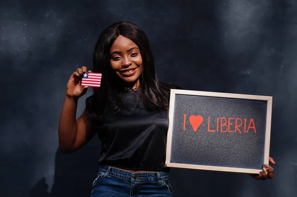 Love Liberia Fashionable African Woman Hold Chalkboard Liberian Flag — Stock Photo, Image