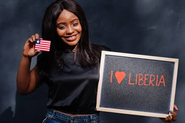 Love Liberia Fashionable African Woman Hold Chalkboard Liberian Flag — Stock Photo, Image