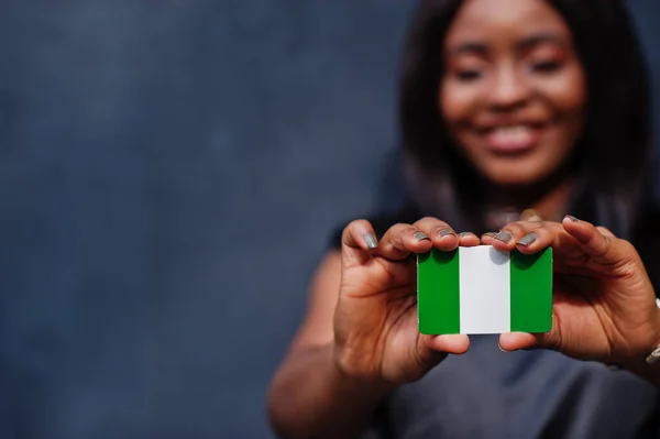 African Woman Hold Small Nigeria Flag Hands — Stock Photo, Image