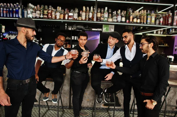 Cheers Group Handsome Retro Well Dressed Man Gangsters Spend Time — Stock Photo, Image