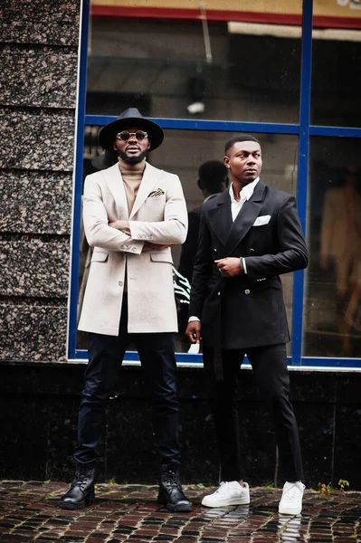 Dos Hombres Negros Moda Retrato Moda Modelos Afroamericanos Masculinos Traje — Foto de Stock