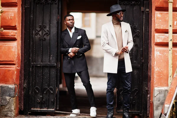 Twee Mode Zwarte Mannen Modieus Portret Van Afrikaanse Amerikaanse Mannelijke — Stockfoto
