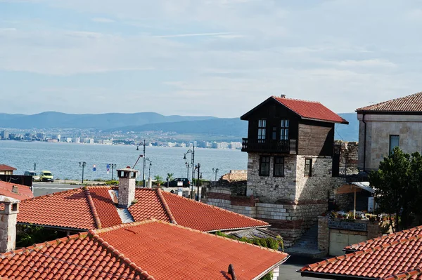 Dak Met Oranje Tegelhuizen Van Oude Haven Nesebar Bulgarije — Stockfoto