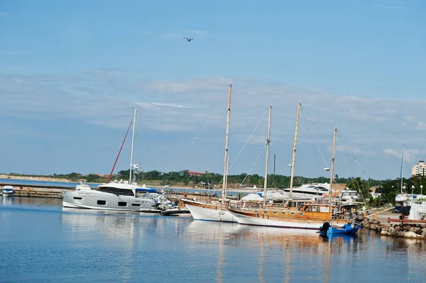 Marina Con Yates Barcos Casco Antiguo Nesebar — Foto de Stock