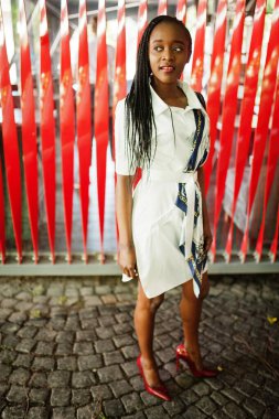 Afro saçlı, güzel, doğal bir Afrikalı kadının portresi.. 