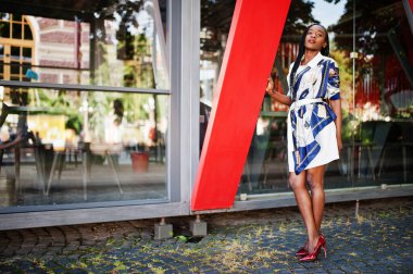 Afro saçlı, güzel, doğal bir Afrikalı kadının portresi.. 