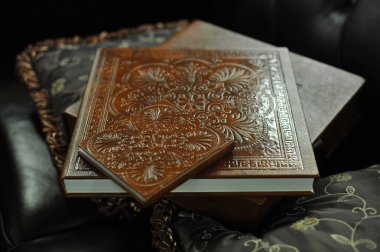 kahverengi deri düğün fotoğraf kitap albümü