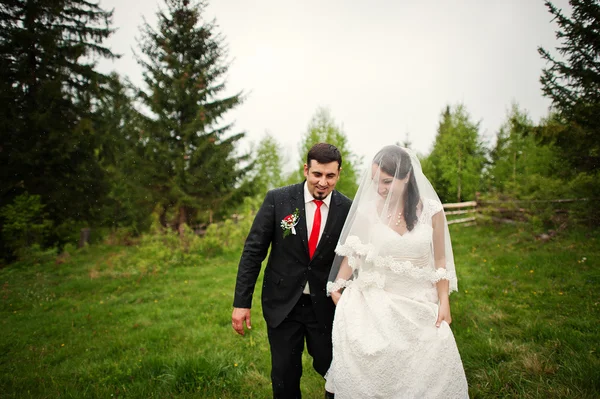 Casamento casal sob a chuva — Fotografia de Stock