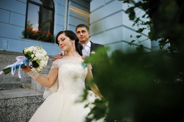 Düğün çifti. Gelin buketi seyir