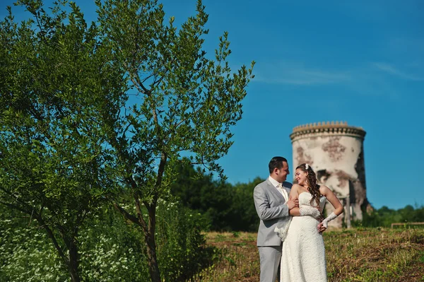 Casamento fundo velho castelo torre — Fotografia de Stock