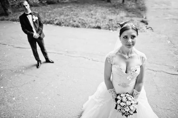 Acabou de se casar no amor andando no parque — Fotografia de Stock