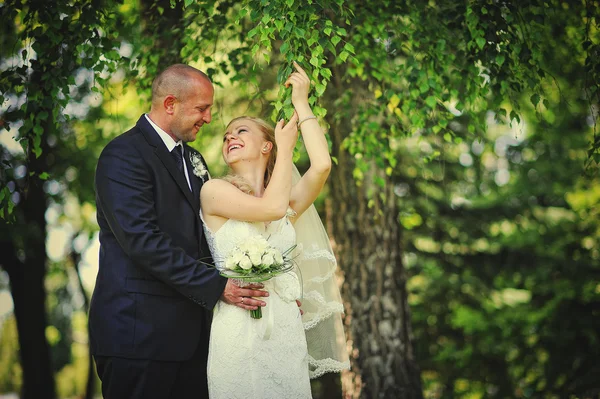 Juste un couple marié marchant amoureux — Photo