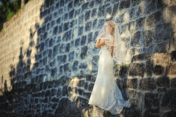 Just married couple walking in love — Stock Photo, Image