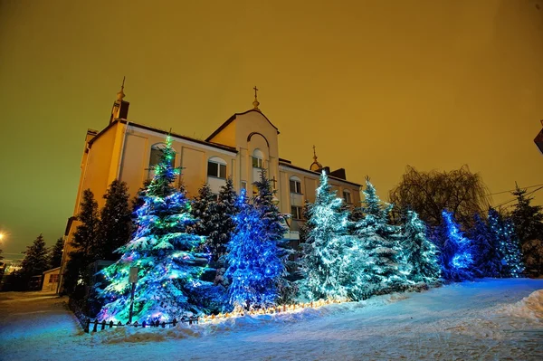 Kerstbomen met verlichting — Stockfoto