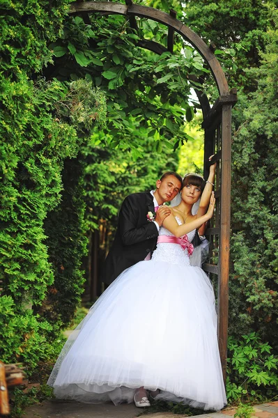 Casamento casal apaixonado em seu dia feliz — Fotografia de Stock