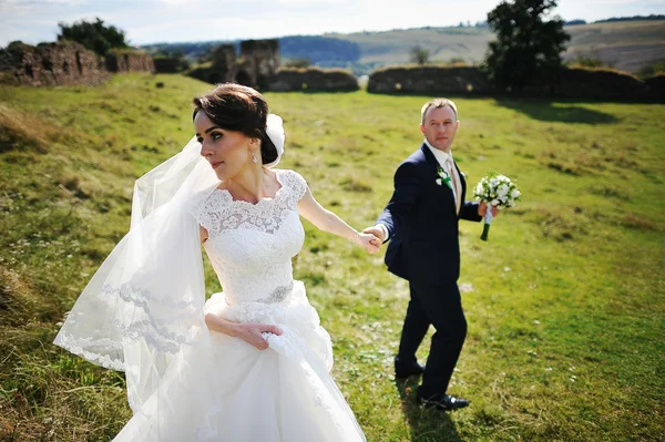 素敵な結婚式のカップルが手を繋いでいます。 — ストック写真