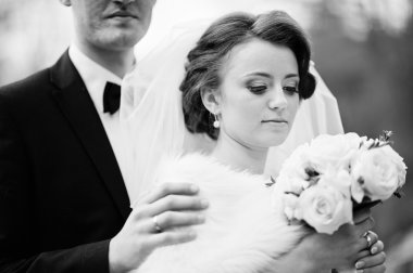 çok güzel yeni evliler şelale soğuk sonbahar günü arka plan