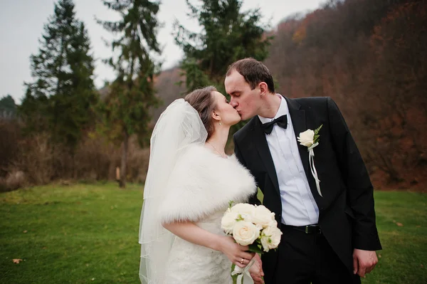 Wedding couple at the autumn forest — Stock Photo, Image