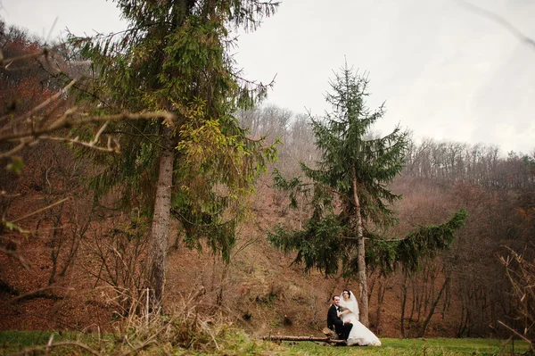 Hochzeitspaar im Herbstwald — Stockfoto