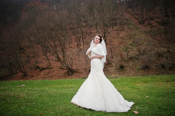 Casal de casamento na floresta de outono — Fotografia de Stock