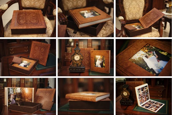 Brown natural leather classic wedding photobook and album — Stock Photo, Image