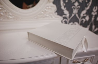 Beyaz klasik deri fotoğraf kitabı ve albüm