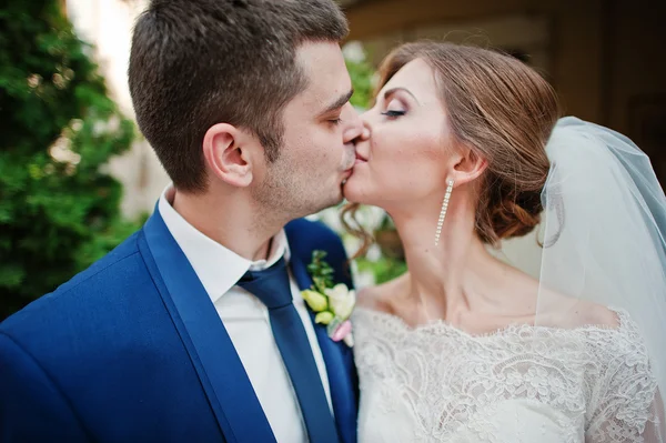 Bliska portret całuje para ślub — Zdjęcie stockowe