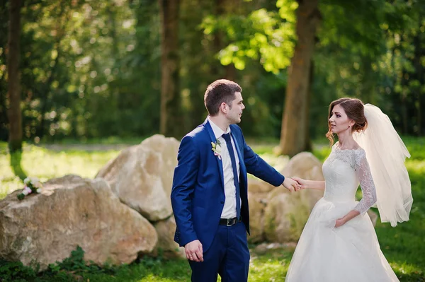 Táncoló esküvő házaspár háttér nagy kövek — Stock Fotó