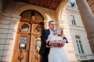 Sadece evli çift arka plan vintage Sarayı yürüme