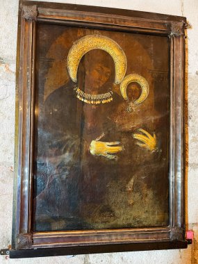 Kudüs, İsrail - 16 Eylül 2023: Kudüs 'te Evangelist Luke tarafından kutsanmış Bakire Meryem' in ikonu.