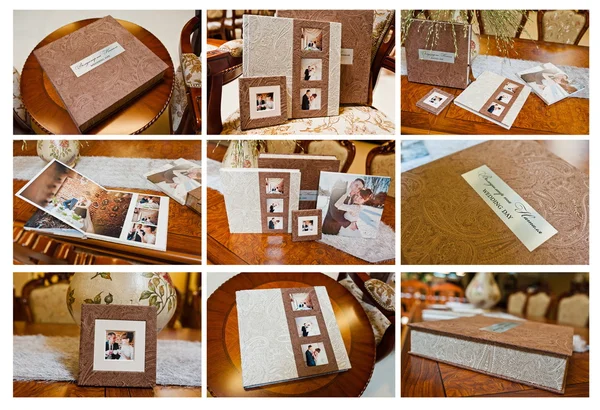 Textile wedding photo book and album — Stockfoto