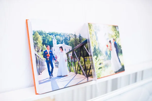 Blue and orange textile wedding photo book and album — Stock Photo, Image